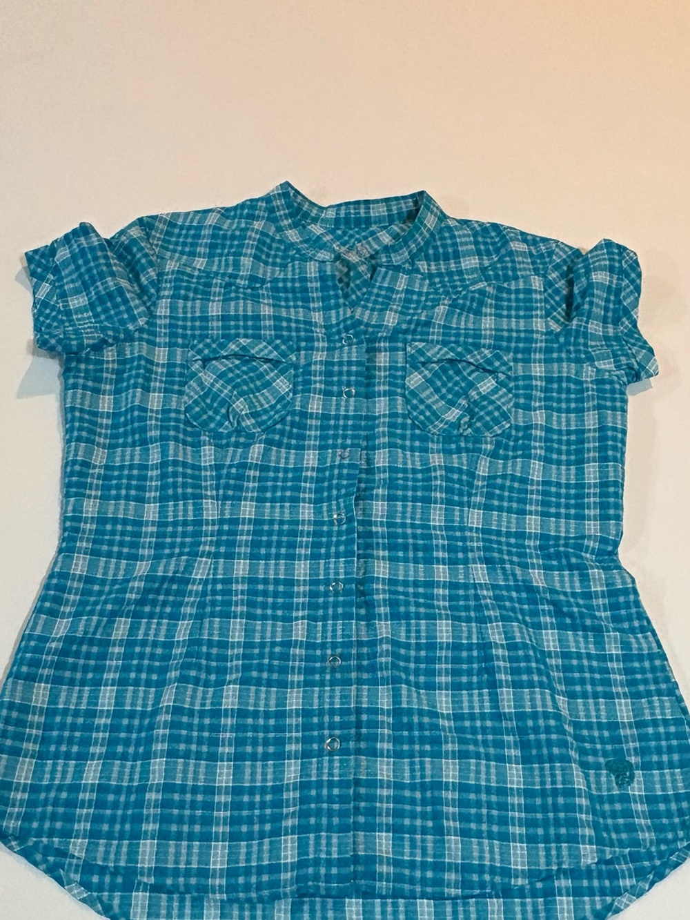 Mountain Hardwear Teal and White Plaid Shirt | Women’s Hiking Shirt